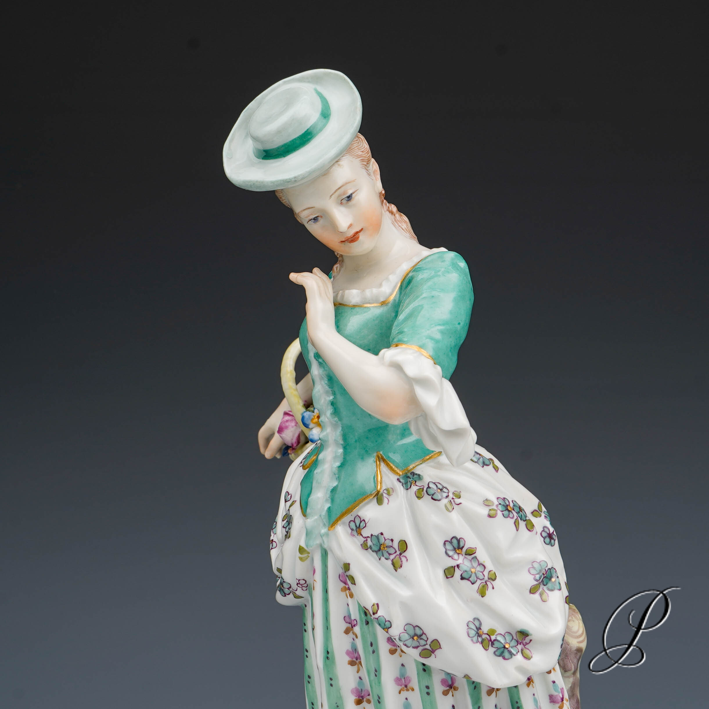 wunderschöne und seltene Figur Meissen "Dame mit Blumenkorb" von August Herzig – Bild 5