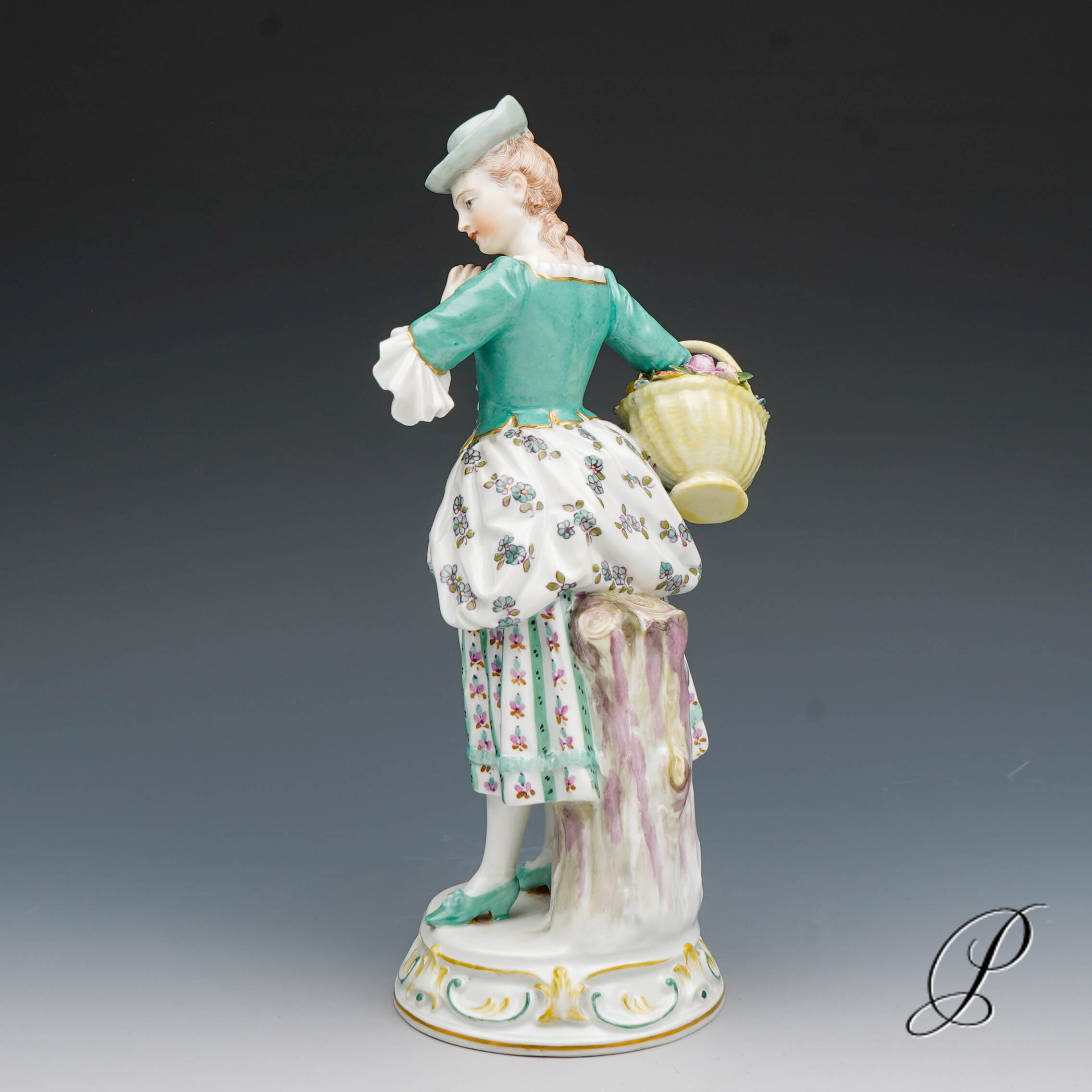 wunderschöne und seltene Figur Meissen "Dame mit Blumenkorb" von August Herzig – Bild 6