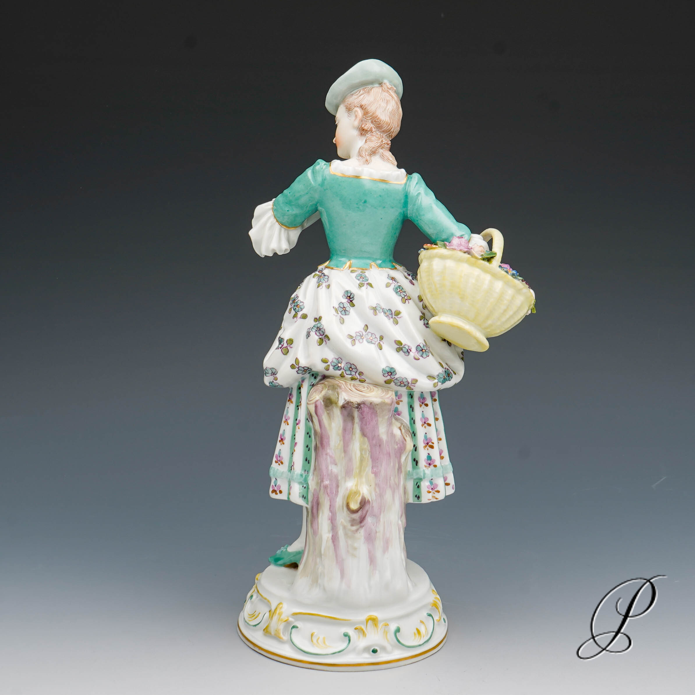 wunderschöne und seltene Figur Meissen "Dame mit Blumenkorb" von August Herzig – Bild 7