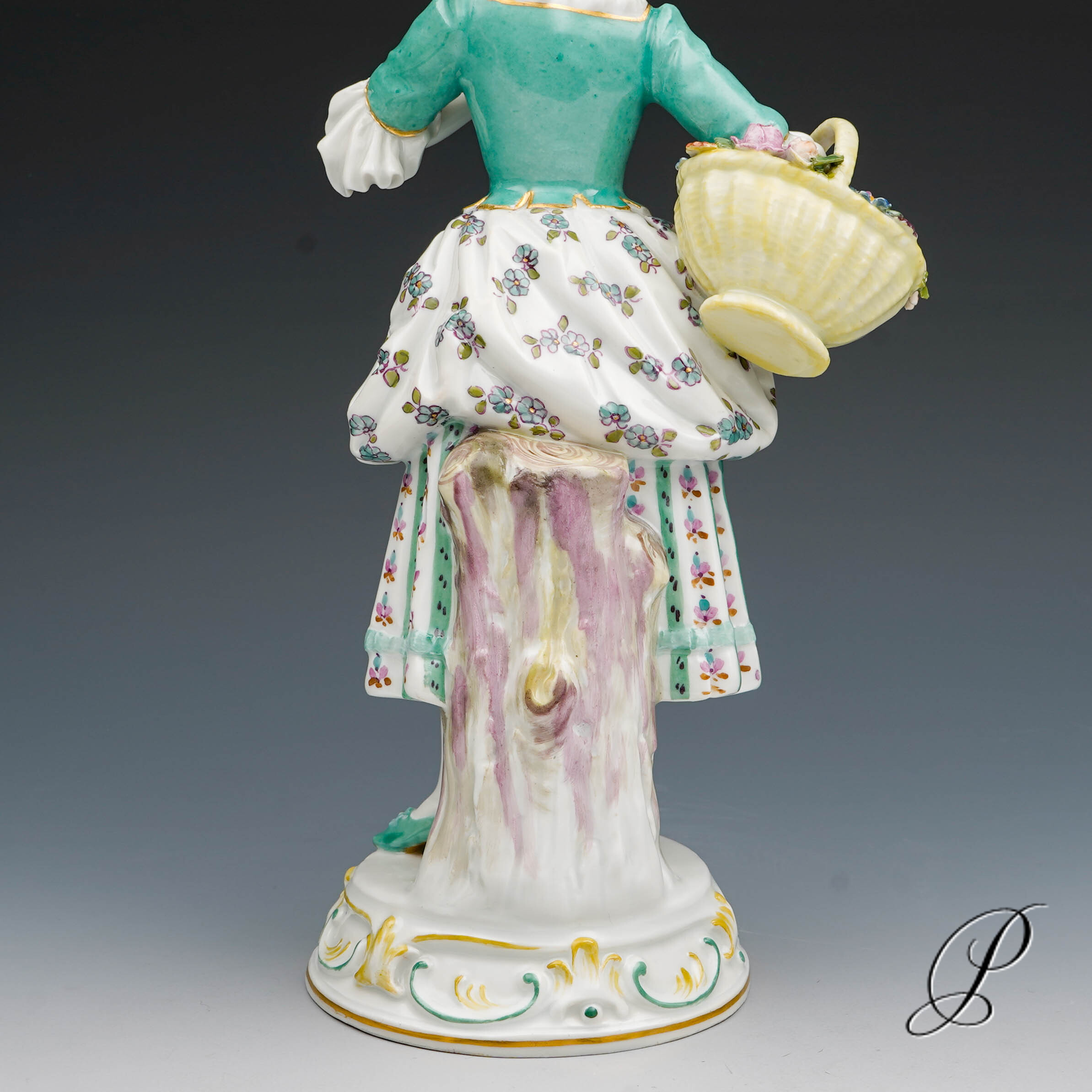 wunderschöne und seltene Figur Meissen "Dame mit Blumenkorb" von August Herzig – Bild 8