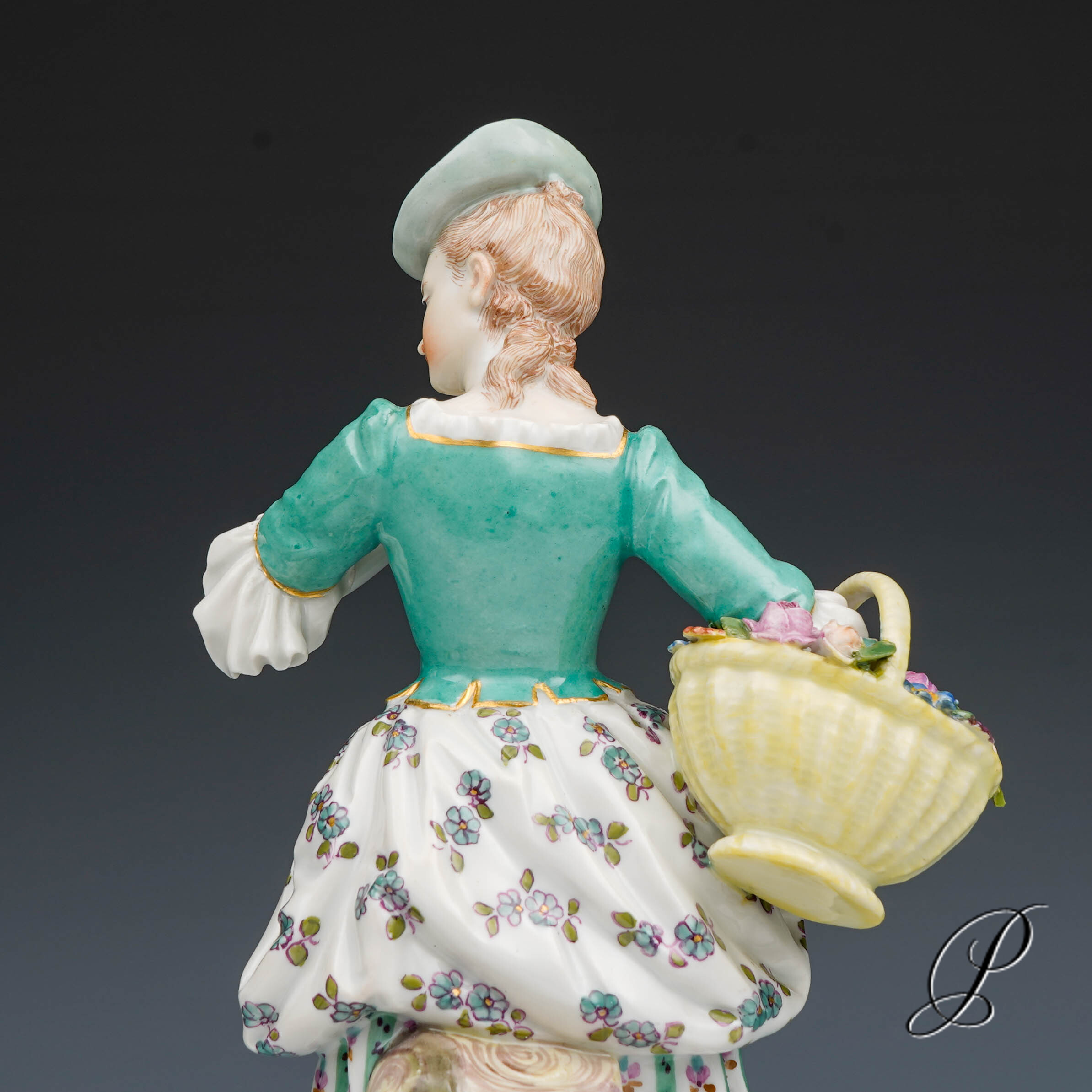 wunderschöne und seltene Figur Meissen "Dame mit Blumenkorb" von August Herzig – Bild 9