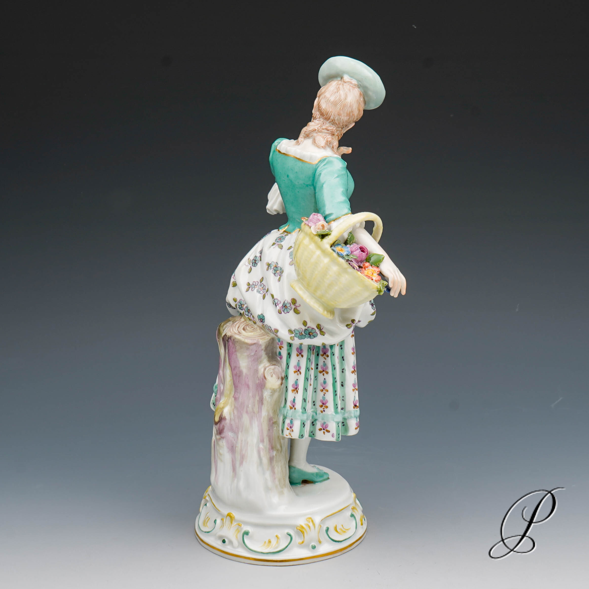 wunderschöne und seltene Figur Meissen "Dame mit Blumenkorb" von August Herzig – Bild 10