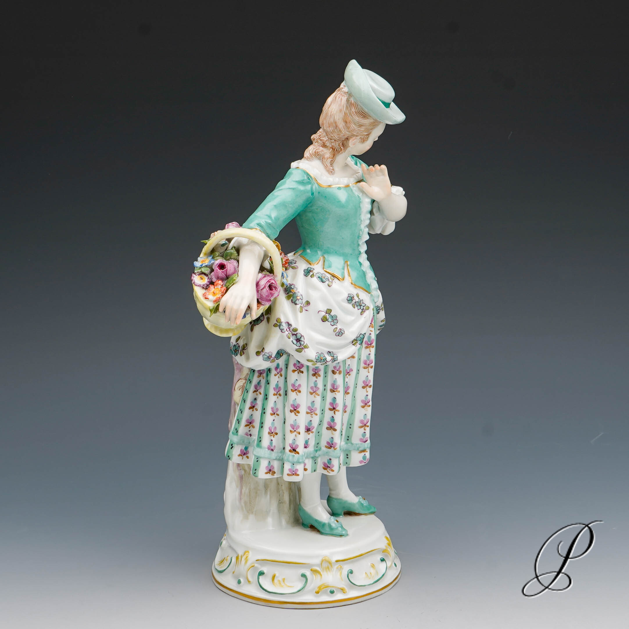 wunderschöne und seltene Figur Meissen "Dame mit Blumenkorb" von August Herzig – Bild 11