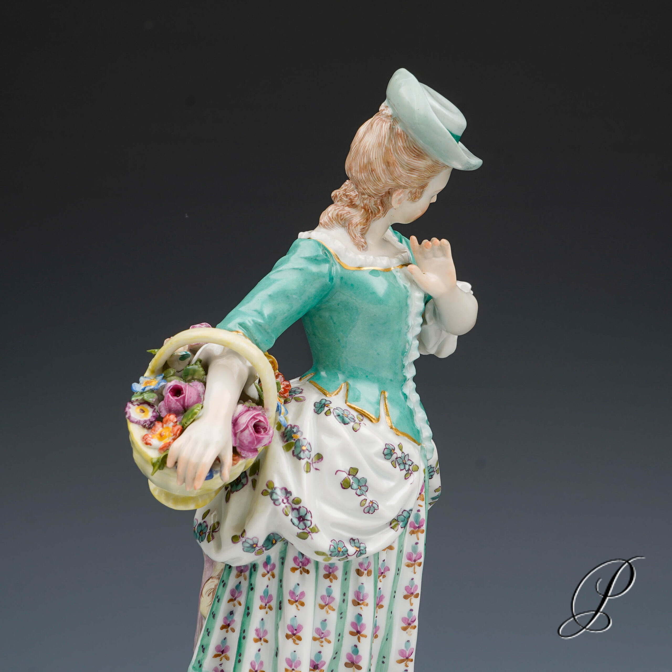 wunderschöne und seltene Figur Meissen "Dame mit Blumenkorb" von August Herzig – Bild 12