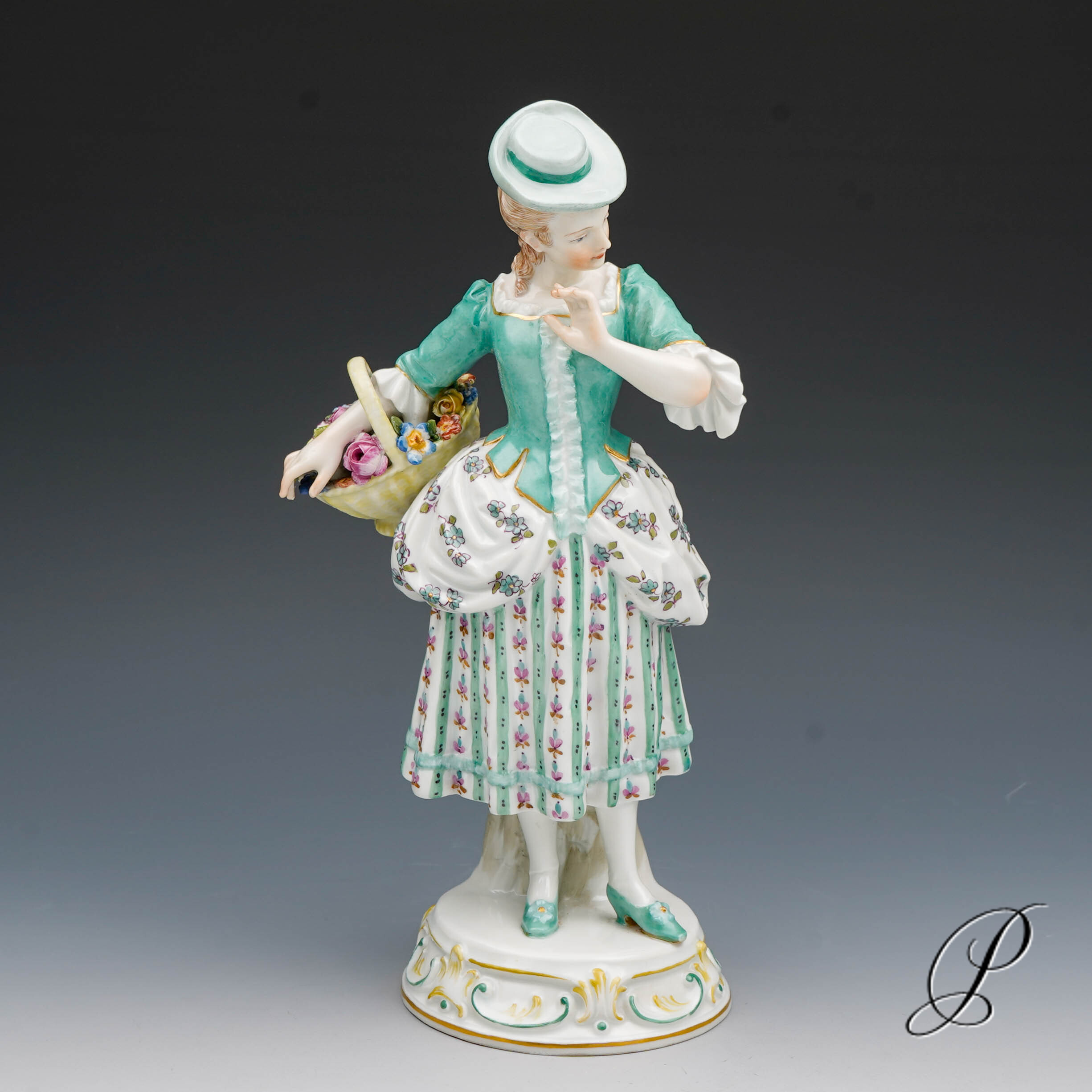 wunderschöne und seltene Figur Meissen "Dame mit Blumenkorb" von August Herzig – Bild 13