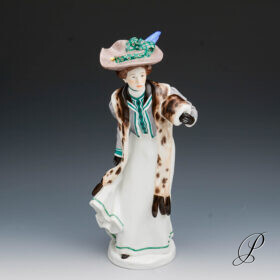 seltene Meissen Jugendstilfigur " Dame mit Muff" von Konrad Hentschel