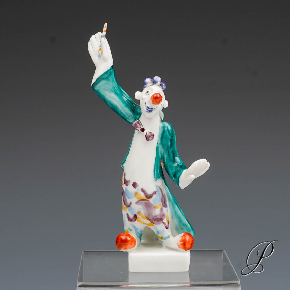 Figur Meissen 1.Wahl Clown als Dirigent aus der Clownkapelle von Peter Strang