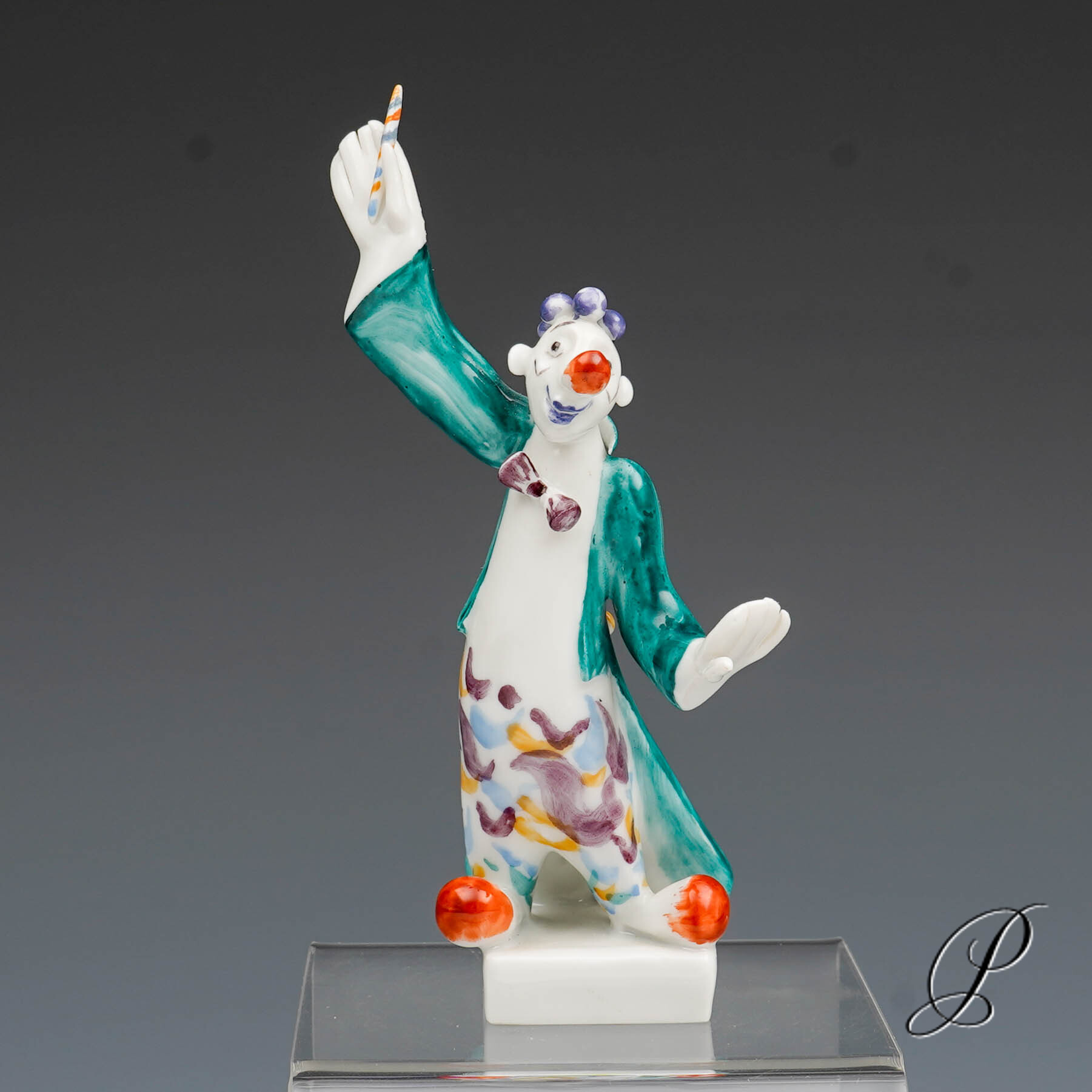 Figur Meissen 1.Wahl Clown als Dirigent aus der Clownkapelle von Peter Strang